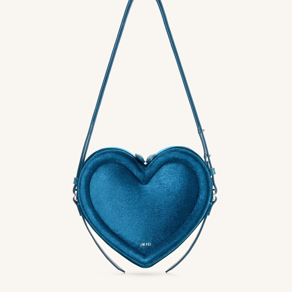JW PEI Blue Arlene Velvet Valentine Heart Shaped Bag